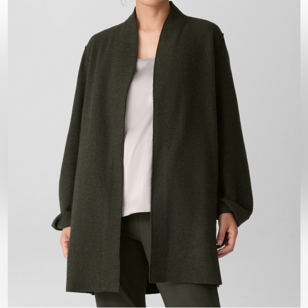 EILEEN FISHER Lightweight Boiled Wool High Collar Open Front Jacket Woodland 3X - Picture 9 of 15